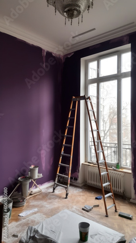 A Room Under Renovation Painted in Brinjal Color