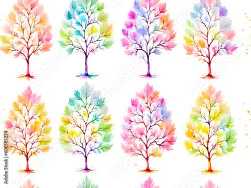watercolor trees seamless repeat pattern, generative ai