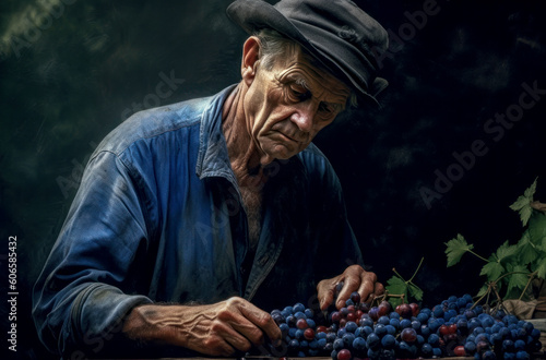 Illustration of Grape Harvest from Vines in Vermont Vineyard Illustration Digital Art Generative AI Background Wallpaper Cover Magazin 