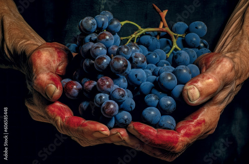 Illustration of Grape Harvest from Vines in Vermont Vineyard Illustration Digital Art Generative AI Background Wallpaper Cover Magazin  © Korea Saii