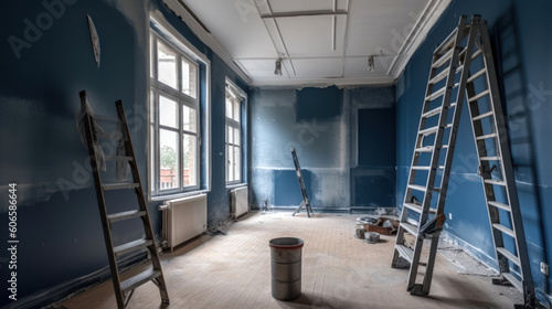 A Room under Renovation Painted in Blue Color