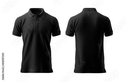 plain black polo shirt mockup design. front and rear view. isolated on transparent background. generative ai
