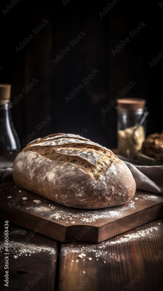 Wholewheat Bread on a Rustic Wooden Table