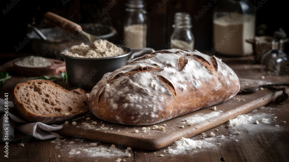 Wholewheat Bread on a Rustic Wooden Table