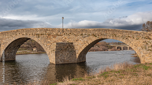 Rio Tormes with the Medieval Roman Bridge of Barco de Avila, Spain
