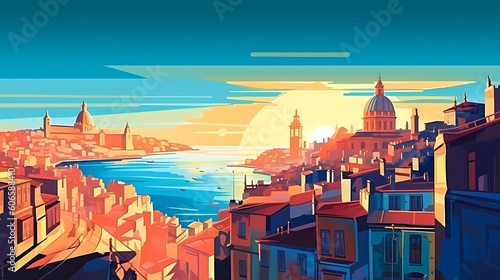 Illustration of beautiful view of Valletta, Malta