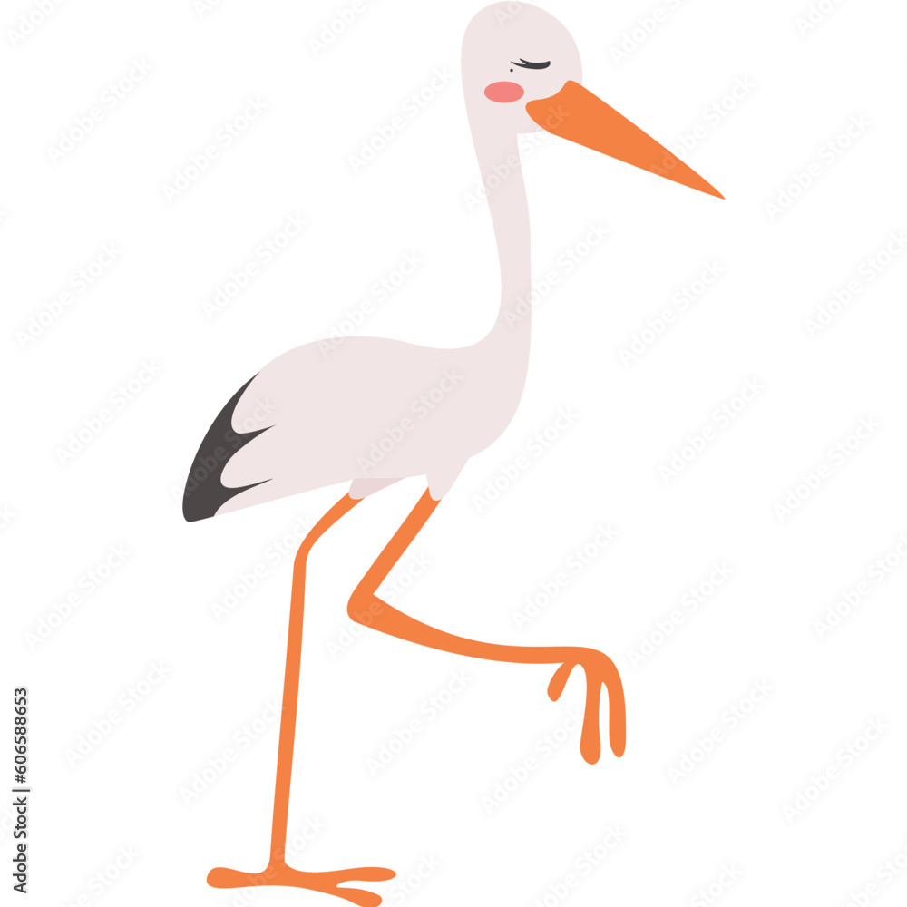 Naklejka premium Cute Stork Walking Side View