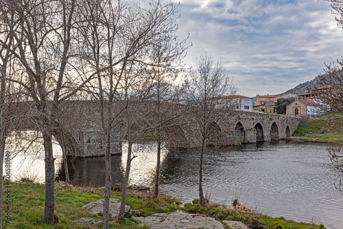 Rio Tormes with the Medieval Roman Bridge of Barco de Avila, Spain