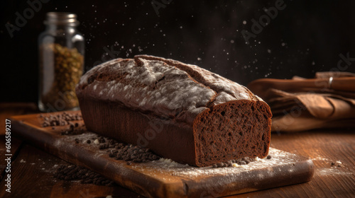 A Pumpernickel Bread on a Rustic Wooden Table photo