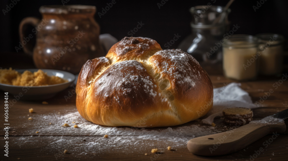 A Brioche Bread on a Rustic Wooden Table A Brioche Bread on a Rustic Wooden Table