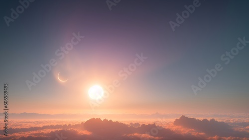A Picture Of A Vivid Sunset With A Crescent And A Star