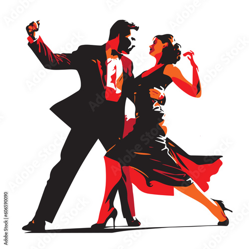 A pair of lovers dancing and spinning to the rhythm of the heart, vector image, EPS