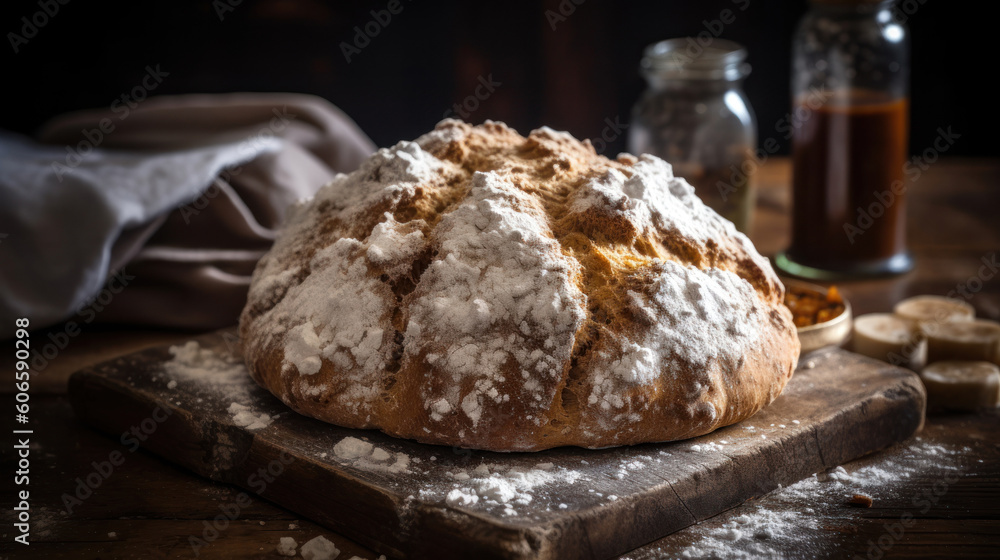 A Soda Bread on a Rustic Wooden Table A Soda Bread on a Rustic Wooden Table