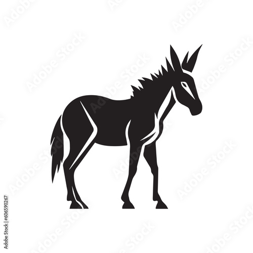 Donkey vector logo - black and white . Abstract drawing Vector illustration