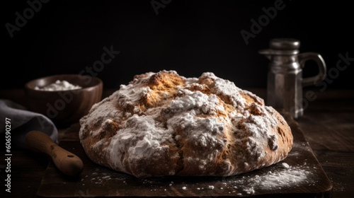 A Soda Bread on a Rustic Wooden Table