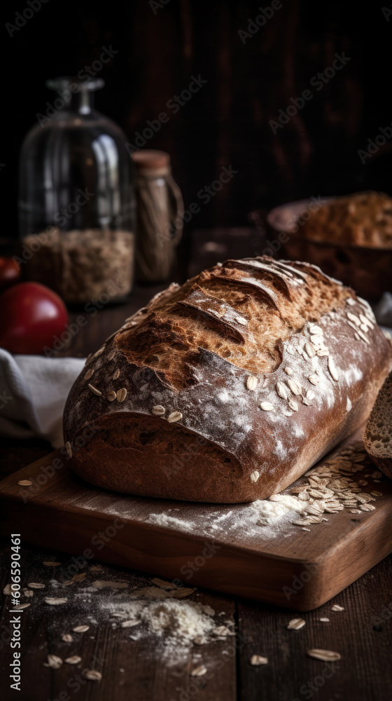A Multigrain Bread on a Rustic Wooden Table A Multigrain Bread on a Rustic Wooden Table