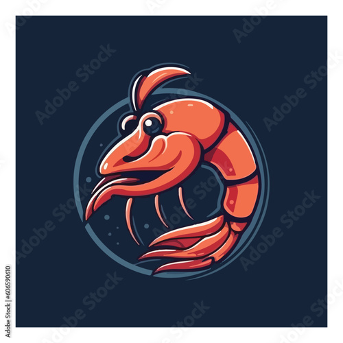 Shrimp mascot logo for a seafood company. modern flat color