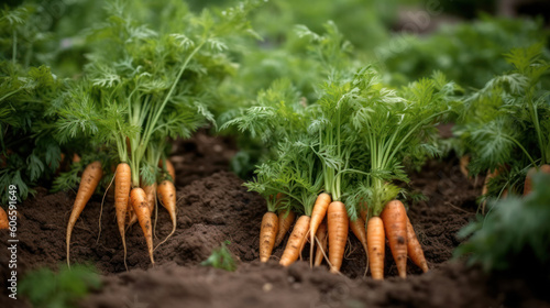 Carrots Growing in a Outdoor Ecological Vegetable Garden