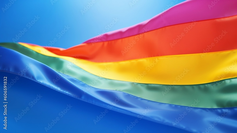 flag of rainbow. pride flag on a solid blue background pride day banner love and Diversity pride day. copy space. Generative Ai flag of rainbow. pride flag on a solid blue background pride day banner love and Diversity pride day. copy space. Generative Ai