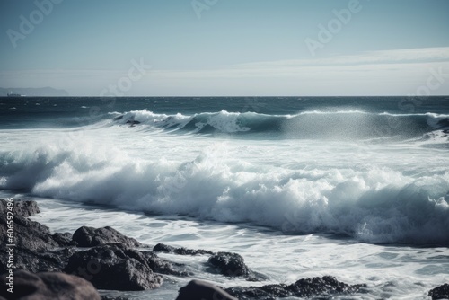Waves crashing on shore background, Generative ai © Marius