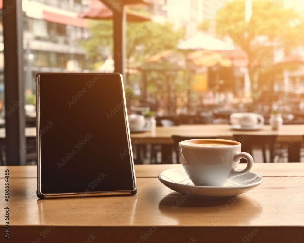Mockup empty blank tablet screen on a table create using generative ai tools Mockup empty blank tablet screen on a table create using generative ai tools
