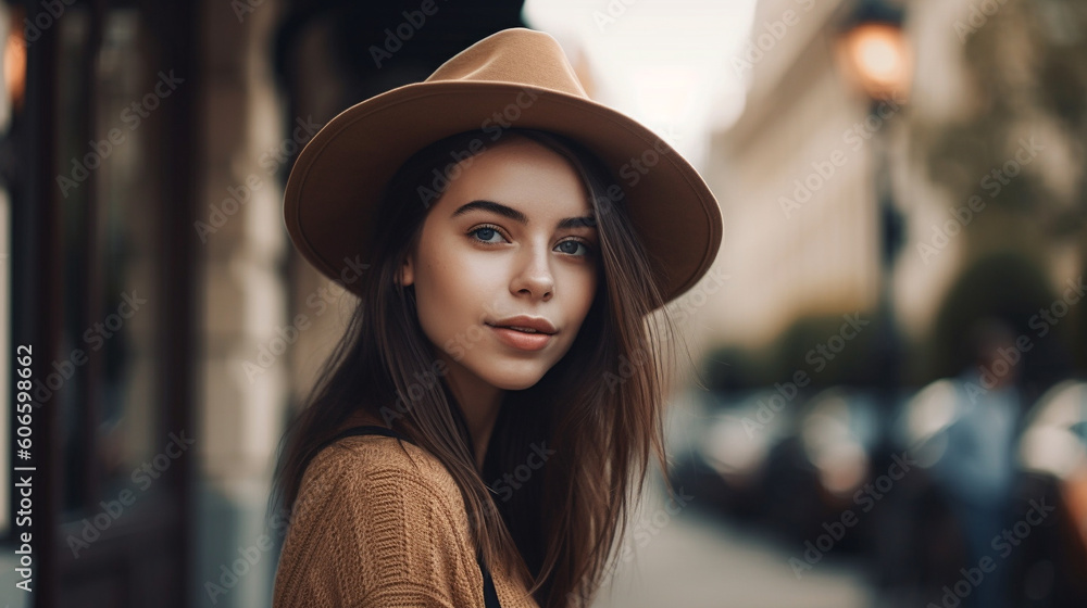 portrait of a person in a hat, beautiful woman, hair portrait of a person in a hat, beautiful woman, hair