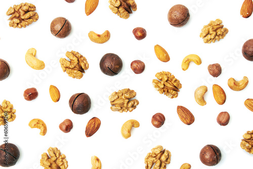 Pattern of nuts mix isolated on white
