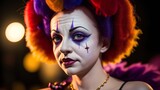 An Alluring Clown With Bright Makeup And Colorful Hair