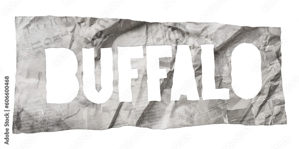 Φωτογραφία Buffalo city name cut out of crumpled newspaper in retro stencil style isolated