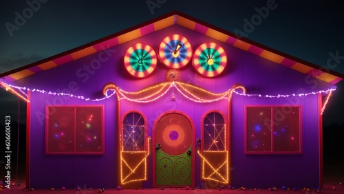 An Illustration Of A Picturesque House With A Christmas Light Display