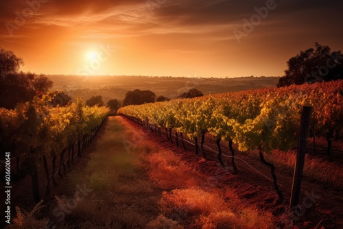 Vineyards at sunset, Generative ai
