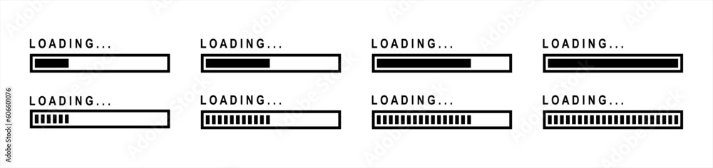 Loading icon icon set in line style. Progress bar simple black style ...