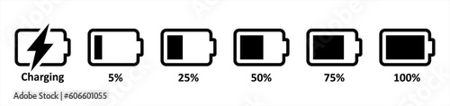 Battery icon set in flat style. battery charge level, battery charging simple black style symbol sign for apps and website, vector illustration.