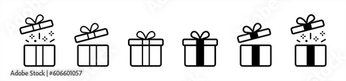 Gift box icon set in line style. Surprising gift box, Gift wrapping simple black style symbol sign for apps and website, vector illustration.