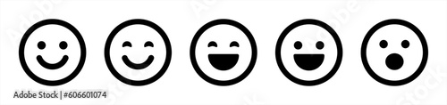 Happy smiley face or icon set in line style. emoticon line art simple black style symbol sign for apps and website, vector illustration.