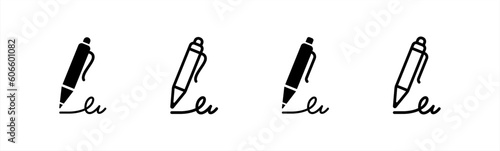 Signature pen icon set in line style. Pen, write simple black style symbol sign for apps and website, vector illustration.