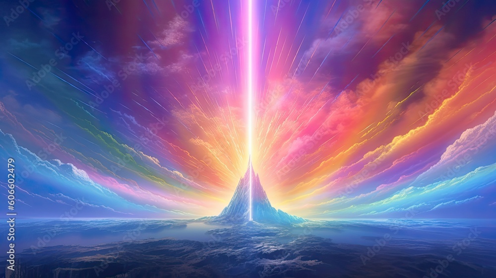 over a rainbow in the sky, in the style of futuristic spacescapes Generative Ai