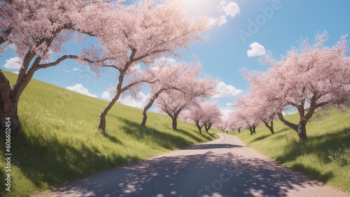 A Depiction Of A Delightfully Enchanting And Evocative Scene Of A Road Lined with Trees