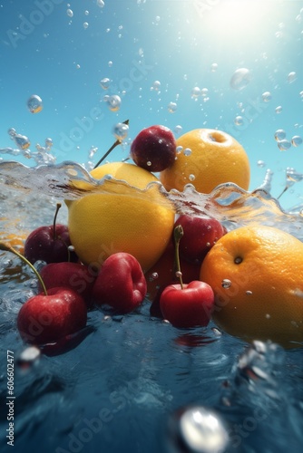 red fresh green vitamin background water food fruit drop healthy strawberry. Generative AI.