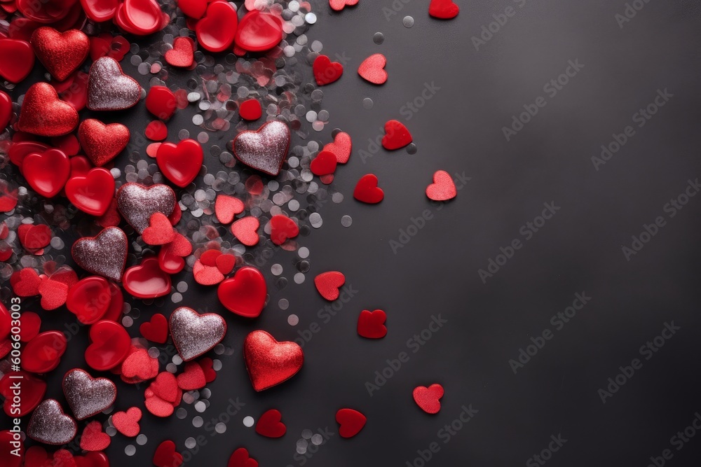 Valentine day background with red hearts top view, Generative ai Valentine day background with red hearts top view, Generative ai