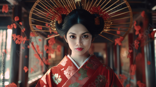 Beautiful Asian woman in a traditional kimono - made with Generative AI tools