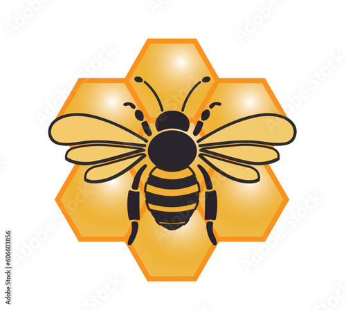 Flat vector illustration of bee on honeycombs isolated on white background