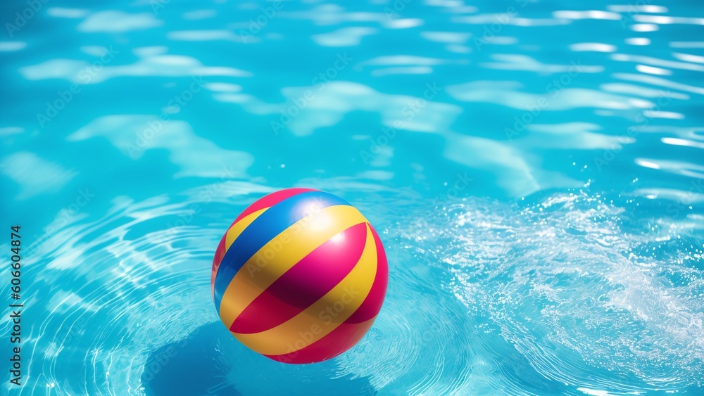 A Composition Of An Excellently Composed Image Of A Colorful Ball Floating In A Pool