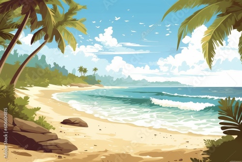 Tropical beach and sea landscape, Generative ai