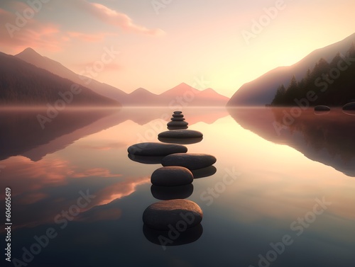 zen stones on the lake