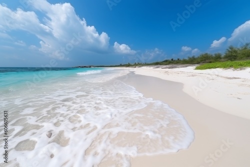Tropical white sand beach background, Generative ai