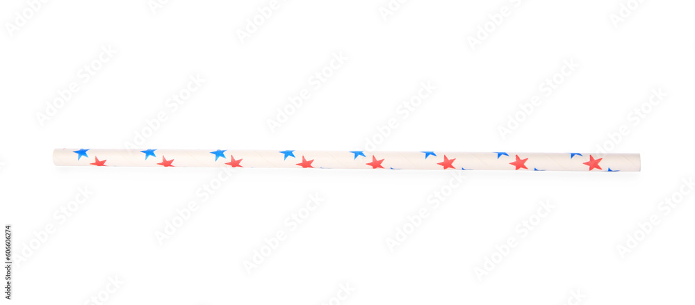 Fototapeta premium One paper straw with colorful stars for drinking isolated on white