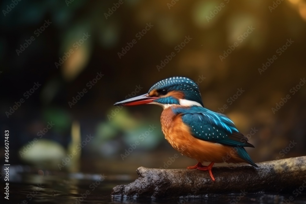 Fototapeta premium Common kingfisher alcedo atthis in natural habitat, Generative ai