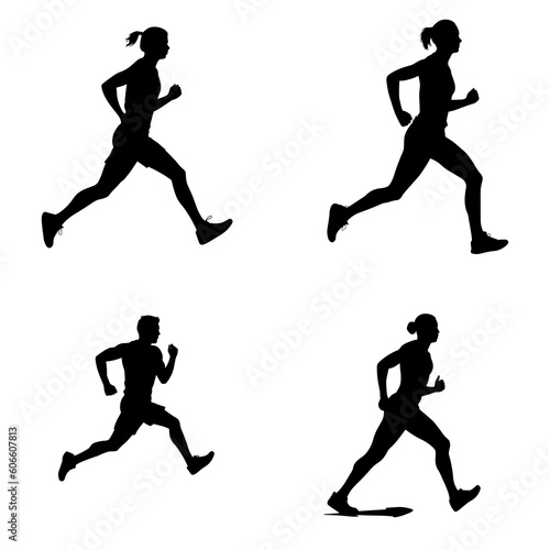 silhouettes of running people, running person silhouette © diego