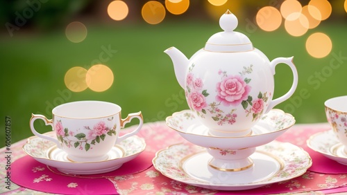 A Digital Image Illustrating A Harmoniously Balanced Tea Set